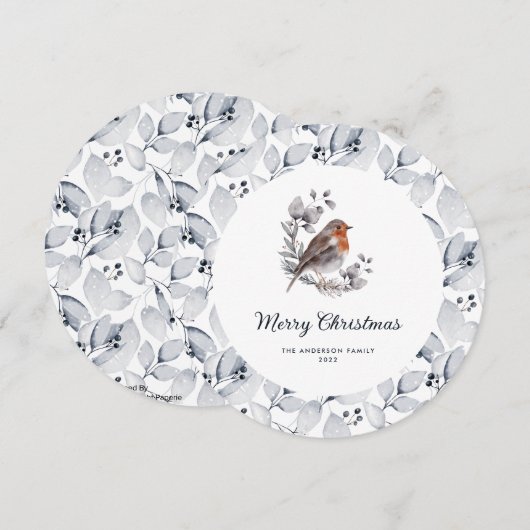 Vrolijk kerstfeest Waterverf Robin Bird Winter Feestdagenkaart (Voorkant / Achterkant)