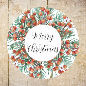 Vrolijk kerstfeest Waterverf rode bessen groene Ho Ronde Sticker