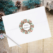 Vrolijk kerstfeest Waterverf rode bessen groene Ho Ronde Sticker