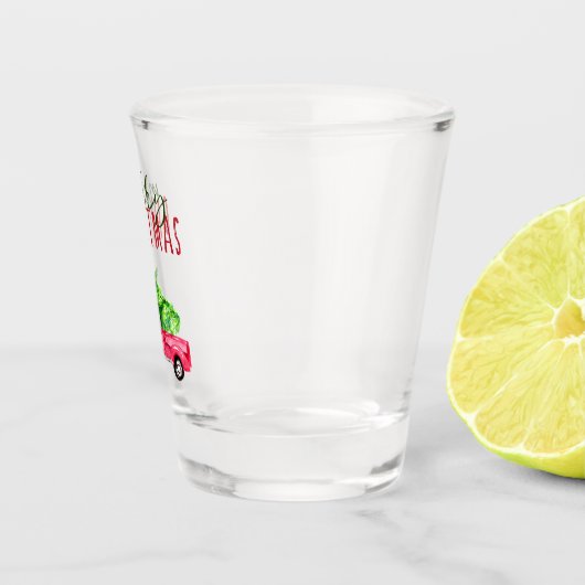 Vrolijk Kerstfeest Waterverf Rode Pickup Truck Tre Shot Glas (Rechts)