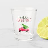 Vrolijk Kerstfeest Waterverf Rode Pickup Truck Tre Shot Glas (Voorkant)