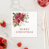 Vrolijk Kerstfeest Waterverf Rode Poinsettias Servet (Insitu)