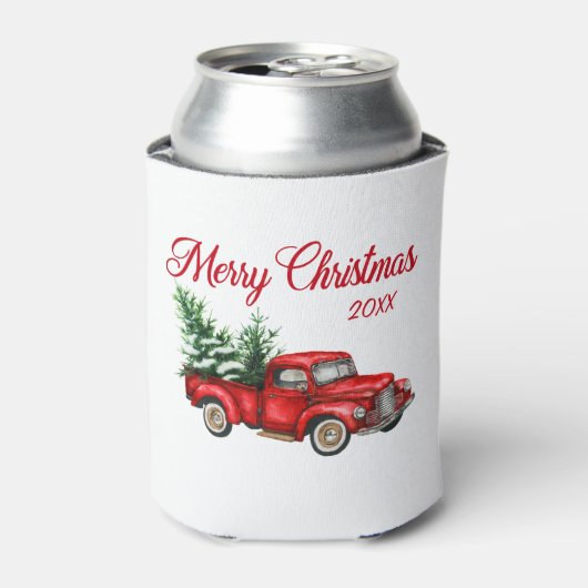 Vrolijk kerstfeest Waterverf  Rode Vrachtdatum Blikjeskoeler (Blikje Voorkant)