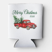 Vrolijk kerstfeest Waterverf  Rode Vrachtwagen Jaa Blikjeskoeler (Voorkant)