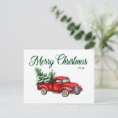 Vrolijk kerstfeest Waterverf Rode Vrachtwagen Jaa Briefkaart (Staand voorkant)