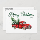Vrolijk kerstfeest Waterverf Rode Vrachtwagen Jaa Briefkaart (Voorkant / Achterkant)