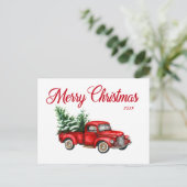 Vrolijk kerstfeest Waterverf  Rode Vrachtwagen Jaa Briefkaart (Staand voorkant)