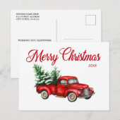 Vrolijk kerstfeest Waterverf  Rode Vrachtwagen Jaa Briefkaart (Voorkant / Achterkant)