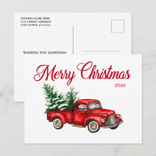 Vrolijk kerstfeest Waterverf  Rode Vrachtwagen Jaa Briefkaart (Voorkant / Achterkant)