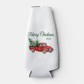 Vrolijk kerstfeest Waterverf Rode Vrachtwagen Jaa Flesjeskoeler (Voorkant)