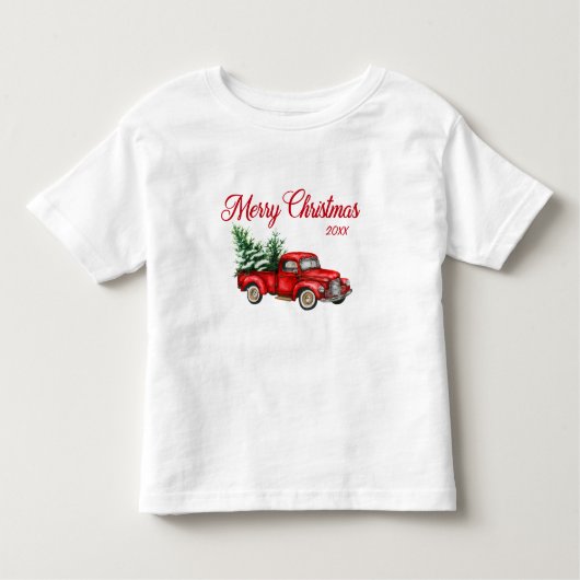 Vrolijk kerstfeest Waterverf  Rode Vrachtwagen Jaa Kinder Shirts (Voorkant)