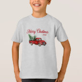 Vrolijk kerstfeest Waterverf Rode Vrachtwagen Jaa T-shirt (Voorkant)