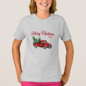 Vrolijk kerstfeest Waterverf  Rode Vrachtwagen Jaa T-shirt (Voorkant)