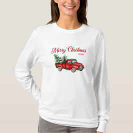 Vrolijk kerstfeest Waterverf Rode Vrachtwagen Jaa T-shirt