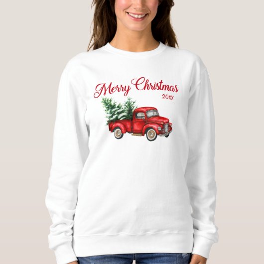 Vrolijk kerstfeest Waterverf Rode Vrachtwagen Jaa Trui (Voorkant)