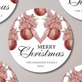 Vrolijk kerstfeest Waterverf rood gestreept Orname Ronde Sticker