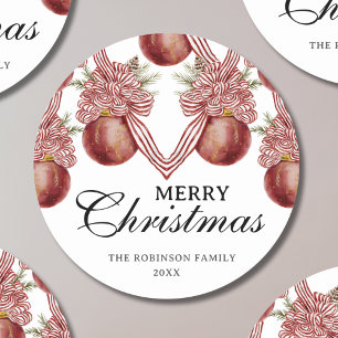 Vrolijk kerstfeest Waterverf rood gestreept Orname Ronde Sticker