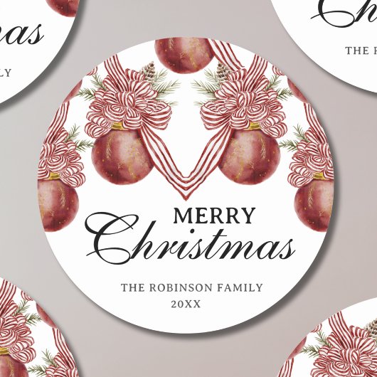 Vrolijk kerstfeest Waterverf rood gestreept Orname Ronde Sticker