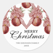 Vrolijk kerstfeest Waterverf rood gestreept Orname Ronde Sticker (Voorkant)