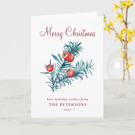 Vrolijk kerstfeest Waterverf Rood Jaaien Kaart (Gele Bloem)