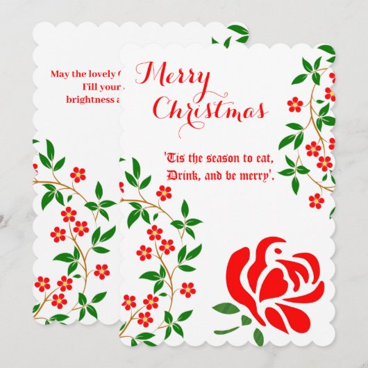 Vrolijk kerstfeest Waterverf Rood Rose Floral Feestdagenkaart (Voorkant / Achterkant)