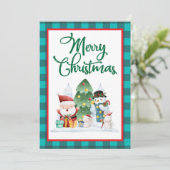 Vrolijk kerstfeest Waterverf Santa en Snowman Feestdagenkaart (Staand voorkant)