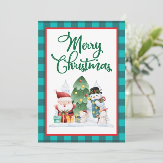 Vrolijk kerstfeest Waterverf Santa en Snowman Feestdagenkaart (Staand voorkant)