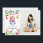 vrolijk kerstfeest. Waterverf schattige sneeuwman  Feestdagenkaart<br><div class="desc">Kerstfoto Vakantiekaart met waterverf schattige sneeuwpop.</div>