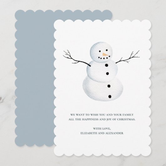 vrolijk kerstfeest. Waterverf schattige sneeuwman. Feestdagenkaart (Voorkant / Achterkant)