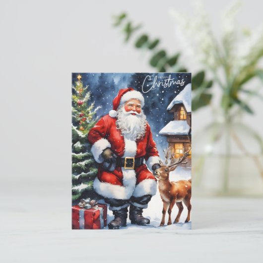 Vrolijk Kerstfeest Waterverf Sinterklaas Feestdagenkaart (Staand voorkant)