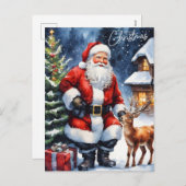 Vrolijk Kerstfeest Waterverf Sinterklaas Feestdagenkaart (Voorkant / Achterkant)