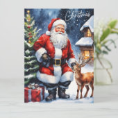 Vrolijk Kerstfeest Waterverf Sinterklaas Feestdagenkaart (Staand voorkant)