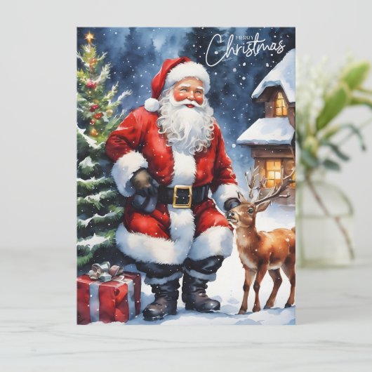 Vrolijk Kerstfeest Waterverf Sinterklaas Feestdagenkaart (Staand voorkant)