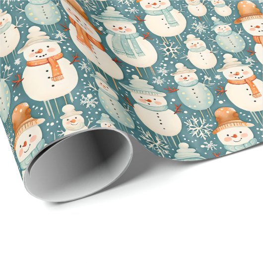 vrolijk kerstfeest | Waterverf Sneeuwmannen Kerst Cadeaupapier (Rol Hoek)