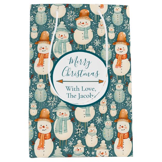 vrolijk kerstfeest | Waterverf Sneeuwmannen Kerst Medium Cadeauzakje (Voorkant)