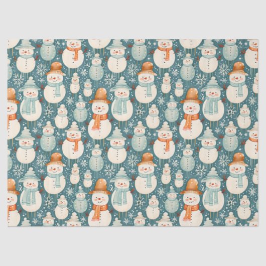 vrolijk kerstfeest | Waterverf Sneeuwmannen Kerst Tissuepapier (Voorkant)