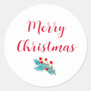 Vrolijk kerstfeest Waterverf Spruce en rode bessen Ronde Sticker