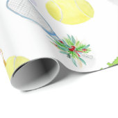 Vrolijk kerstfeest Waterverf Tennis Racket en Ball Cadeaupapier (Rol Hoek)