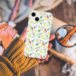 Vrolijk kerstfeest Waterverf Tennis Racket en Ball Case-Mate iPhone 14 Hoesje