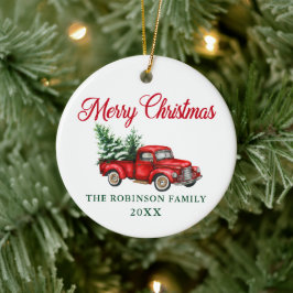 Vrolijk kerstfeest Waterverf  Truck Red Green Keramisch Ornament