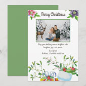 Vrolijk Kerstfeest Waterverf Vakantie Bloemen Foto (Voorkant / Achterkant)