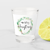 Vrolijk Kerstfeest Waterverf Vakantie Krans Chic Shot Glas (Voorkant)
