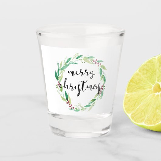 Vrolijk Kerstfeest Waterverf Vakantie Krans Chic Shot Glas (Voorkant)