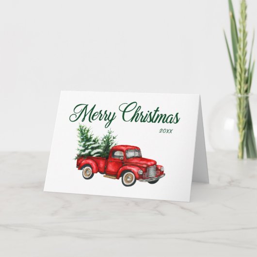 Vrolijk kerstfeest Waterverf vrachtwagenpark Kaart (Voorkant)