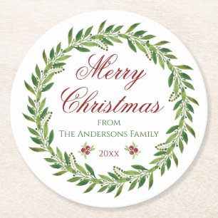 Vrolijk kerstfeest Waterverf Weesfamilie Ronde Kartonnen Onderzetter
