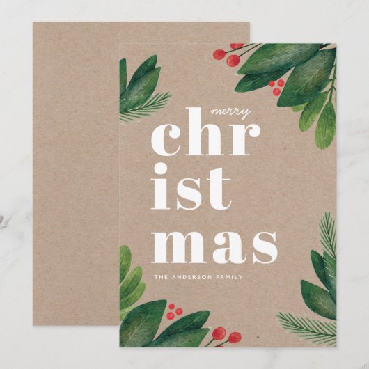 vrolijk kerstfeest. Waterverf winter botanisch Feestdagenkaart (Voorkant / Achterkant)