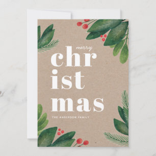 vrolijk kerstfeest. Waterverf winter botanisch Feestdagenkaart