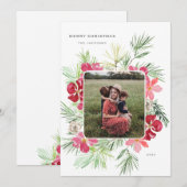 Vrolijk Kerstfeest Waterverf Winter Botanische kra Feestdagenkaart (Voorkant / Achterkant)