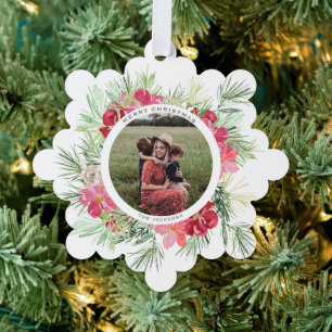 Vrolijk Kerstfeest Waterverf Winter Botanische kra Ornament Kaart