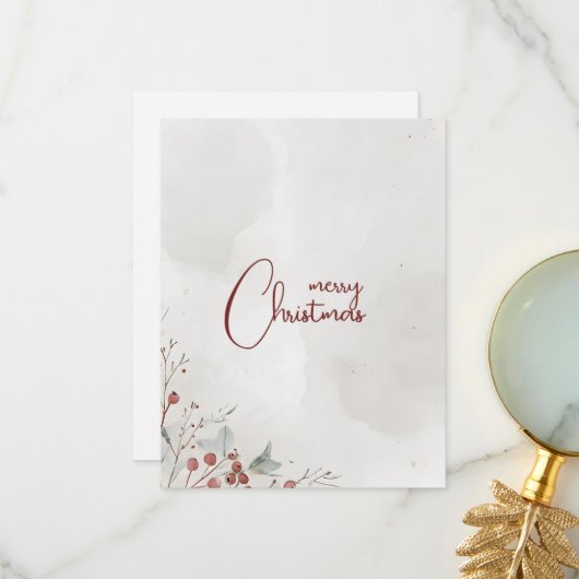 Vrolijk kerstfeest Waterverf winterbessen niet-fot Bedankkaart (Voorkant / Achterkant in situ)